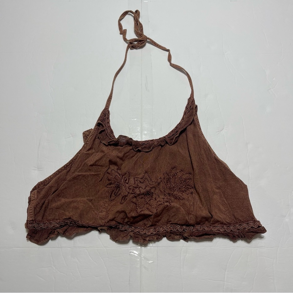 Vintage Karan Brown Halter Crop Top Women’s One Size 90’s Y2K